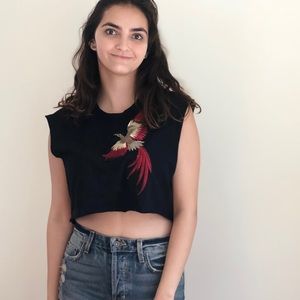 Black LF brand muscle shirt with embroidered bird